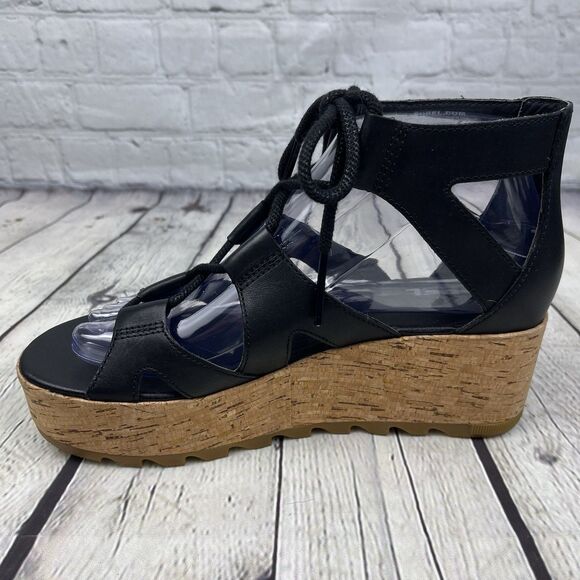 SOREL Cameron Flatform Lace Sandals Women Size 7 Black EUC - Picture 5 of 11